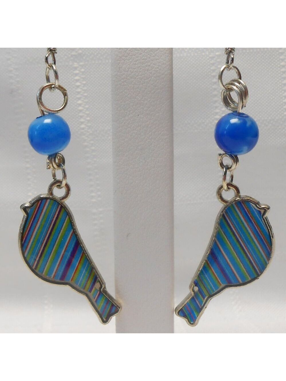 No 477 Handmade earrings with enameled silver birds charms